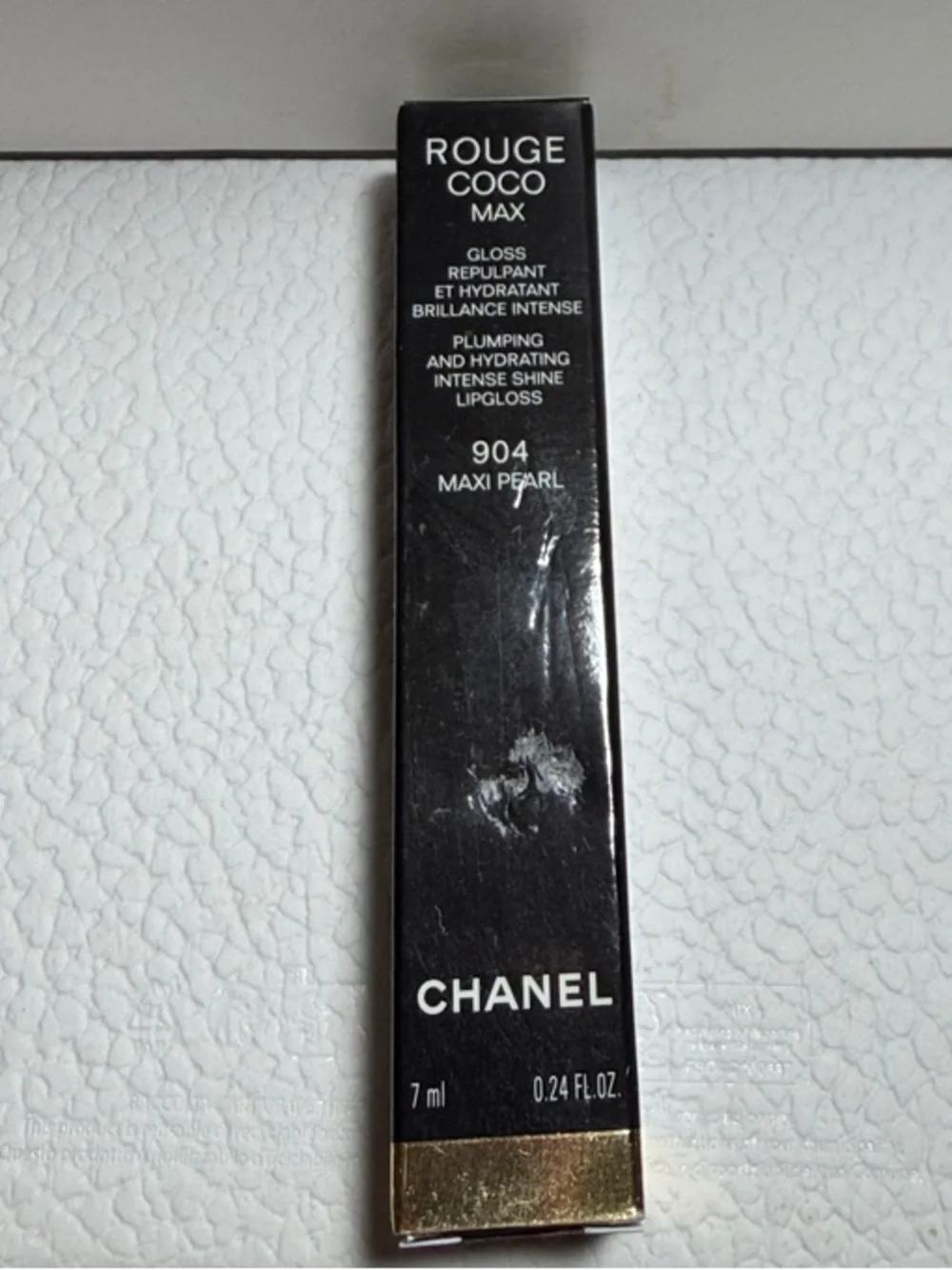 CHANEL Rouge Coco Max Lip Gloss 904 Maxi Pearl — Black & Gold Accents